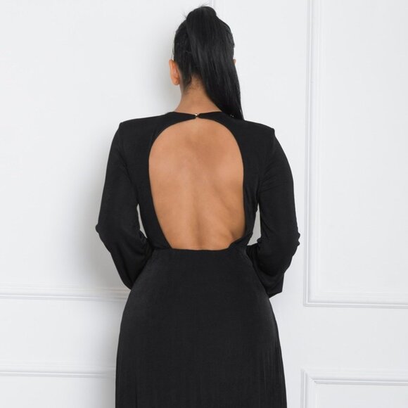 Hot Pink Embelisshed Pleated Long Sleeve Maxi Dress with Slit - Picture 3 of 4